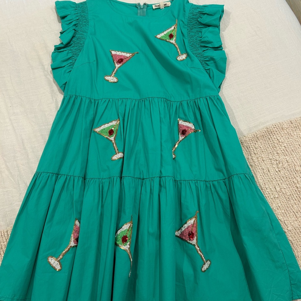 Peach Love California Teal Dress with Cocktail Embroidery